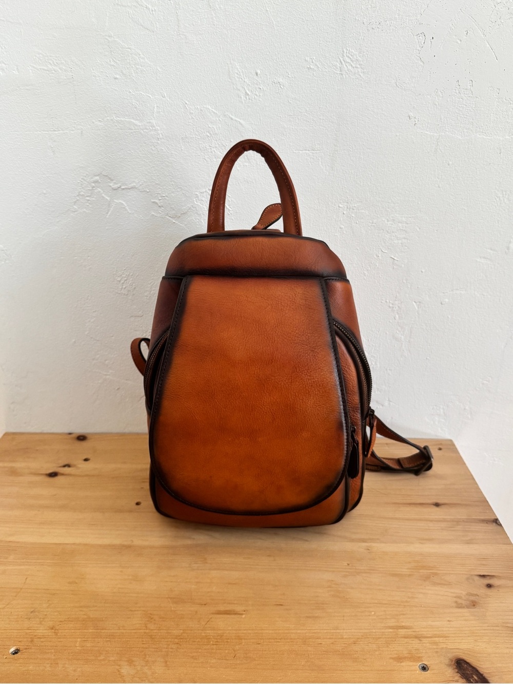 Men's Leather Backpack - Brown